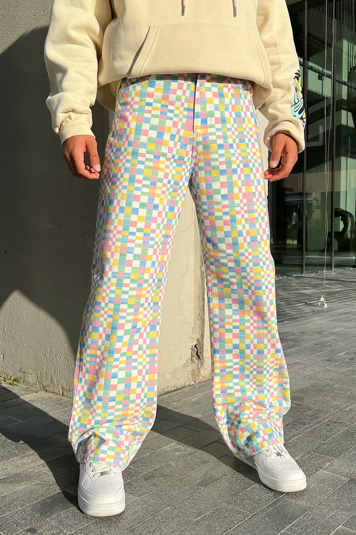 Kare Desen Colorful Baggy Jean