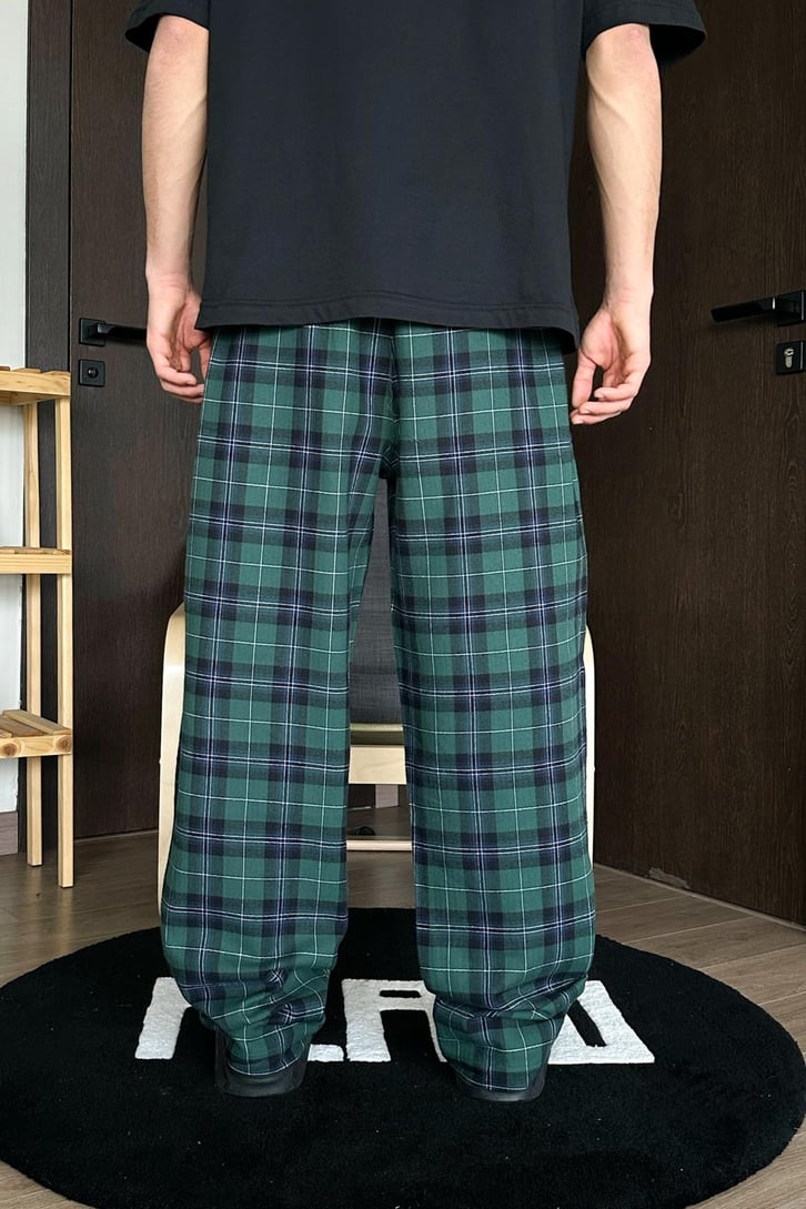 Kare Desenli Yeşil Pijama Altı