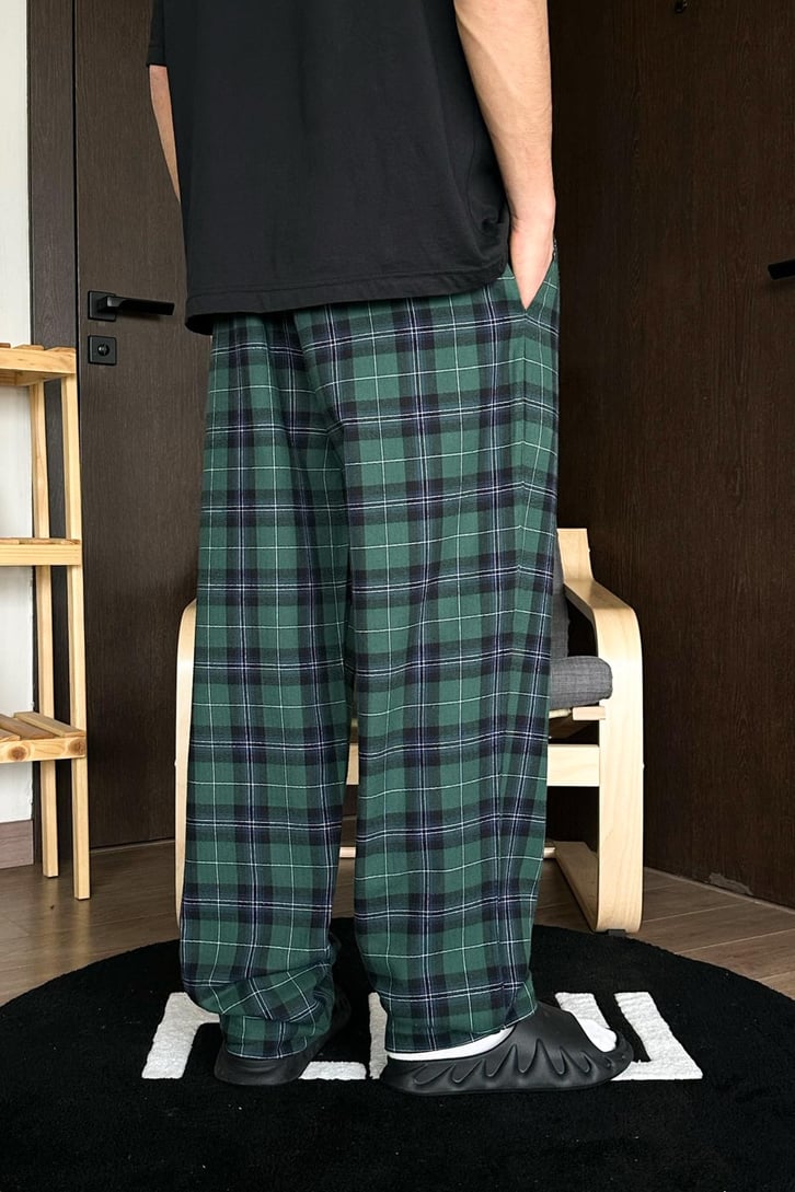 Kare Desenli Yeşil Pijama Altı