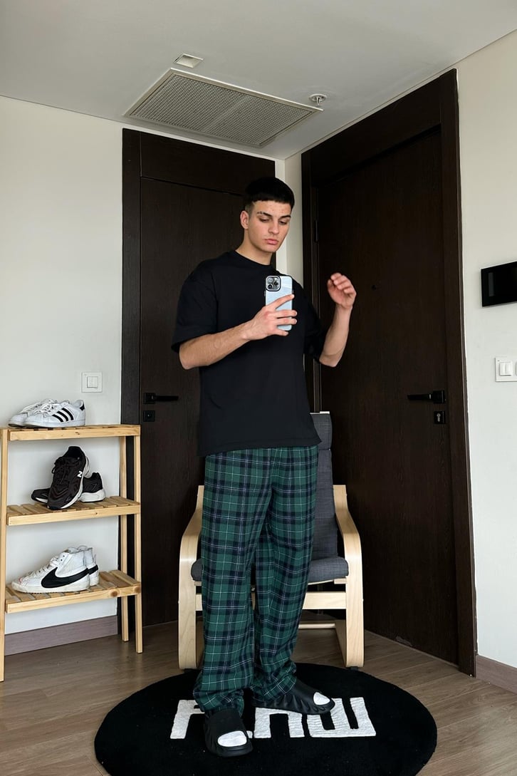 Kare Desenli Yeşil Pijama Altı