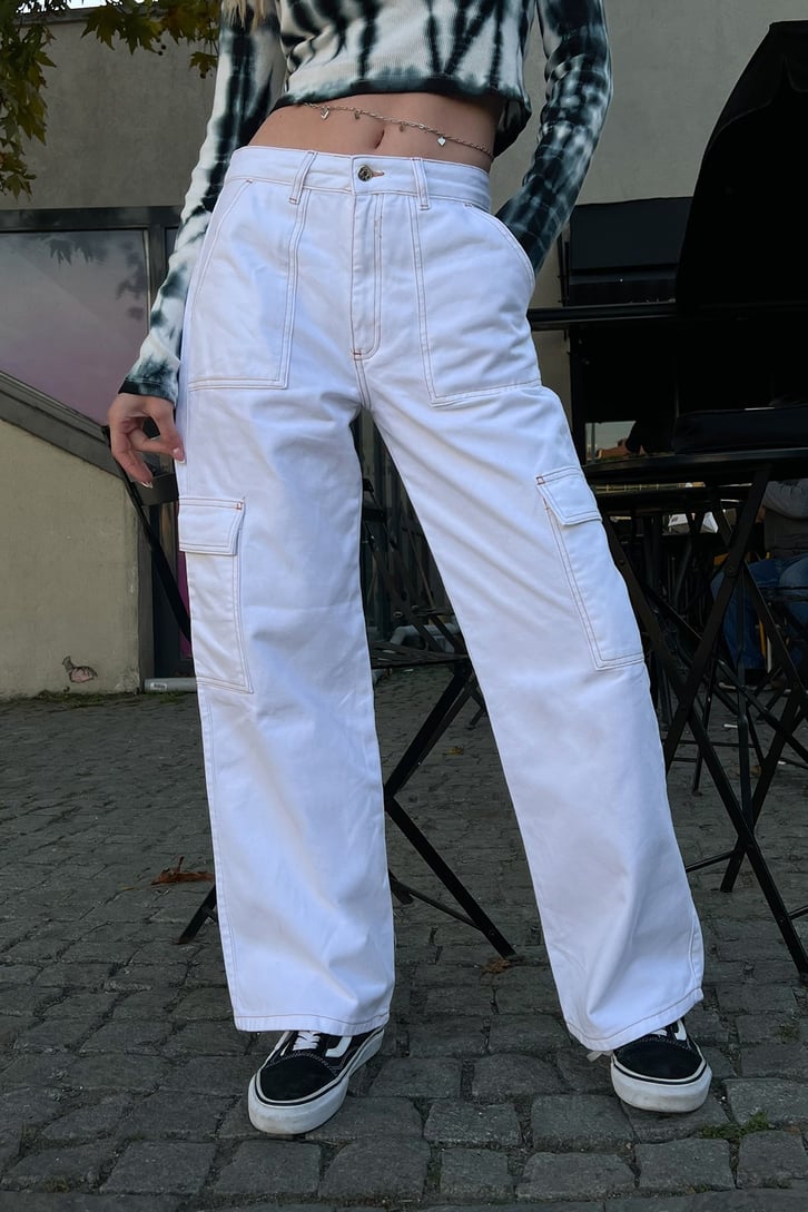 Kargo Cep Detay Ekru Baggy Pantolon