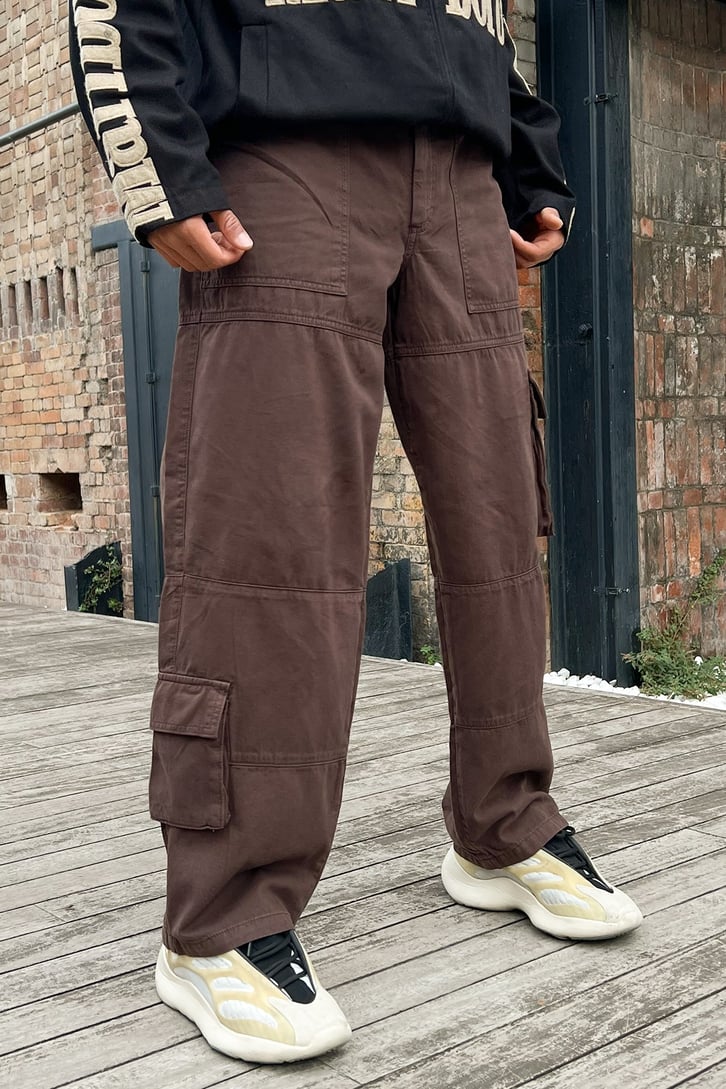 Kargo Cep Detay Kahverengi Baggy Pantolon
