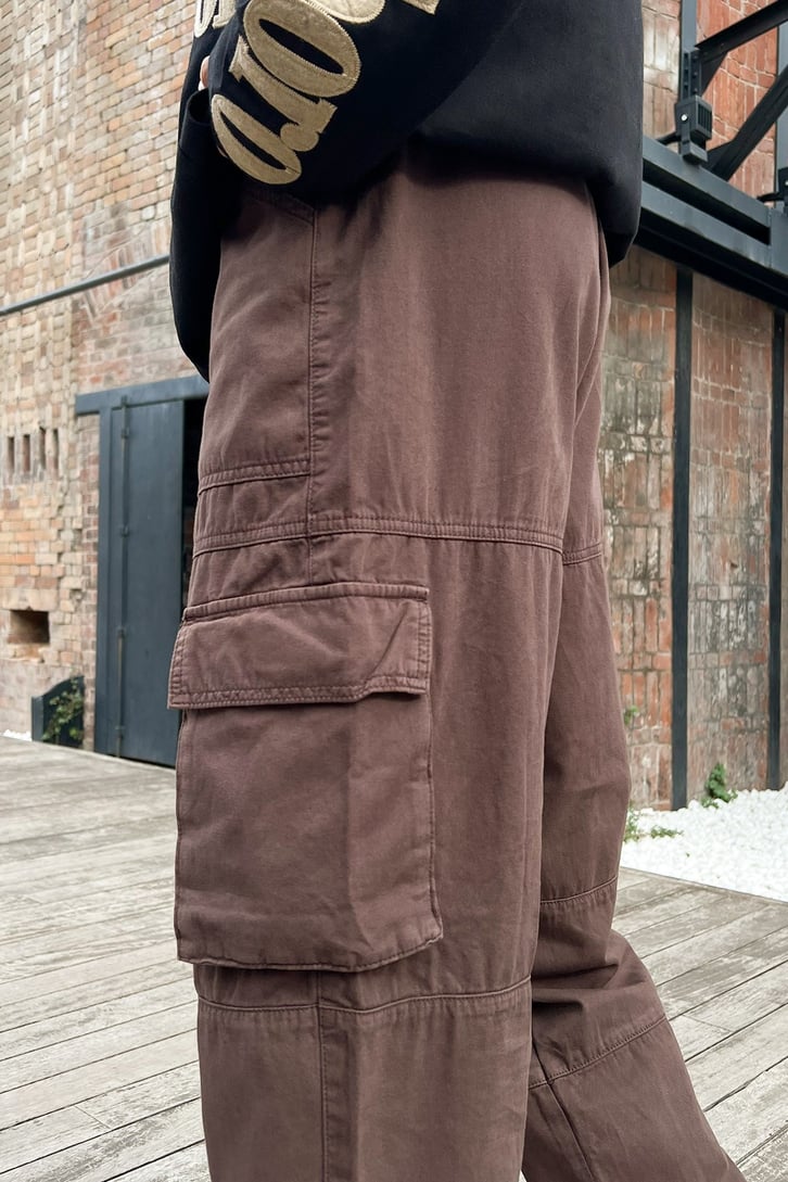 Kargo Cep Detay Kahverengi Baggy Pantolon