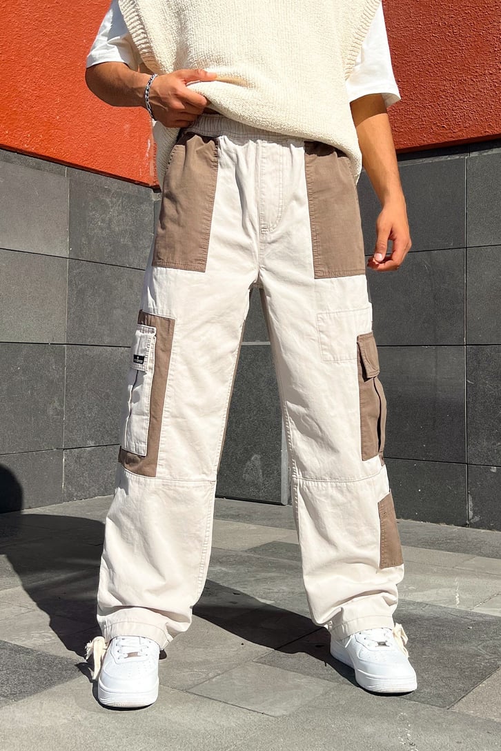 Kargo Cep Detaylı Bej Baggy Pantolon