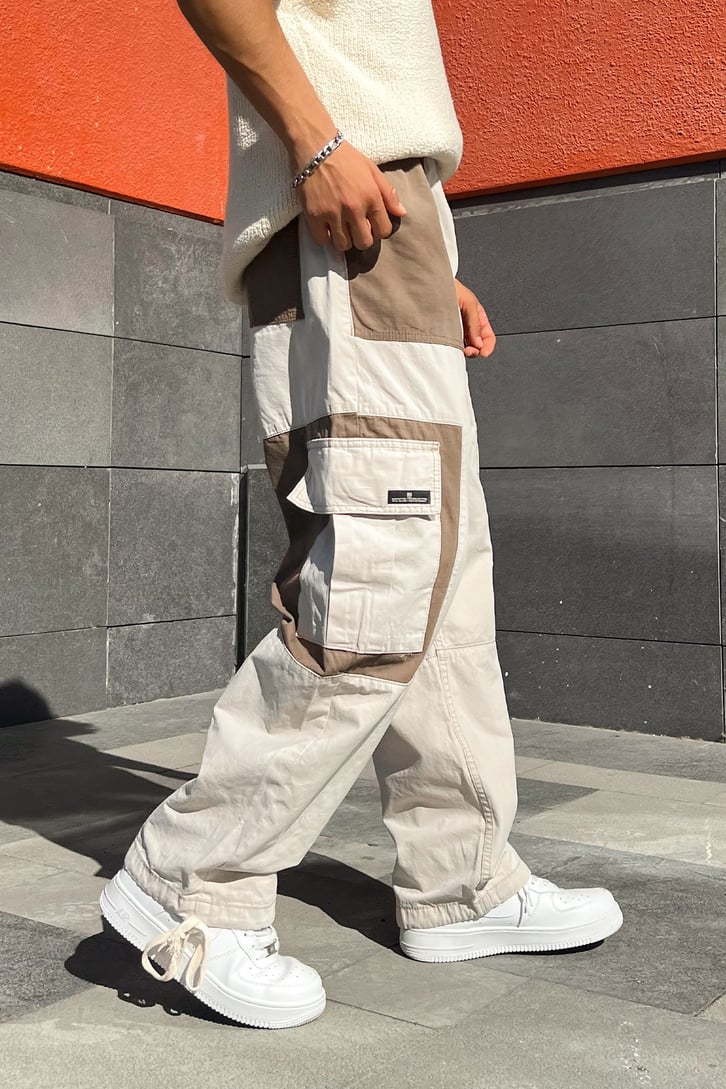 Kargo Cep Detaylı Bej Baggy Pantolon