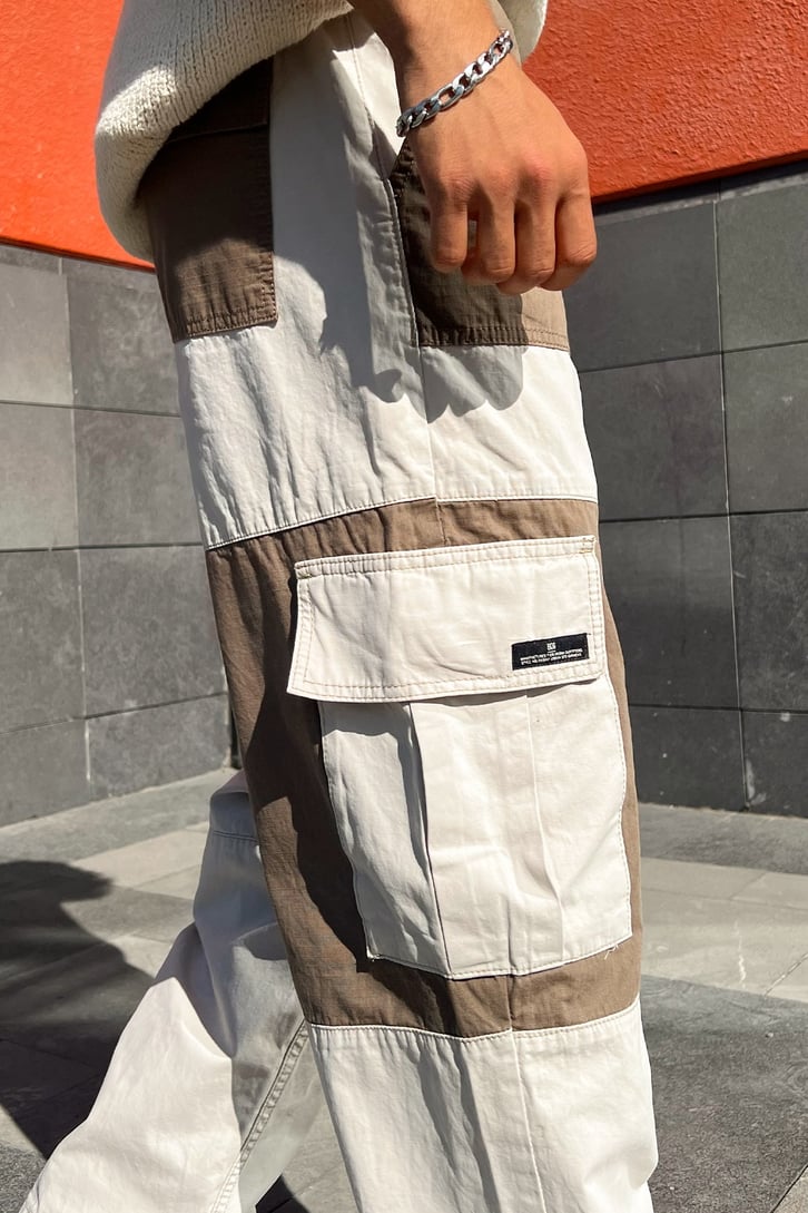 Kargo Cep Detaylı Bej Baggy Pantolon