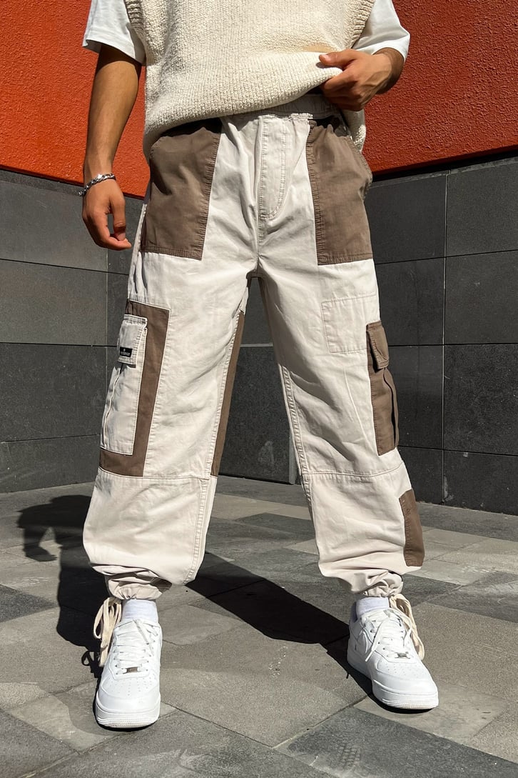 Kargo Cep Detaylı Bej Baggy Pantolon
