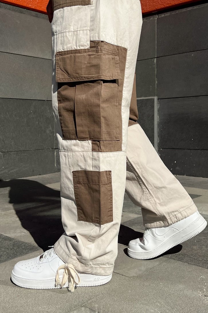 Kargo Cep Detaylı Bej Baggy Pantolon