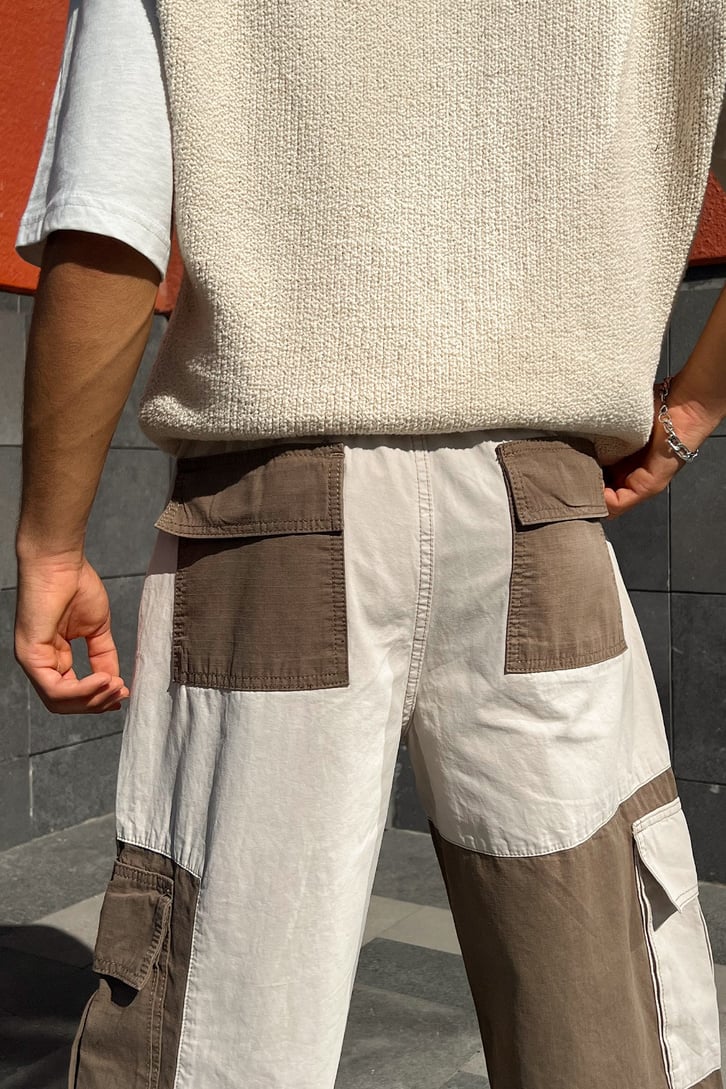 Kargo Cep Detaylı Bej Baggy Pantolon