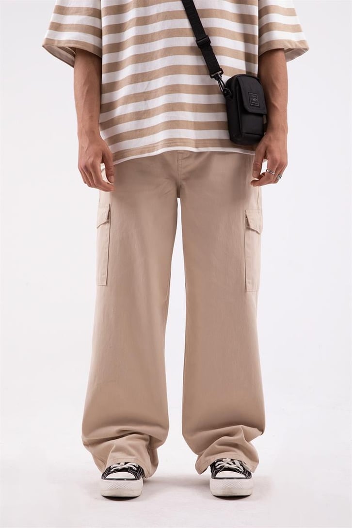 Kargo Cep Detaylı Bej Baggy Pantolon