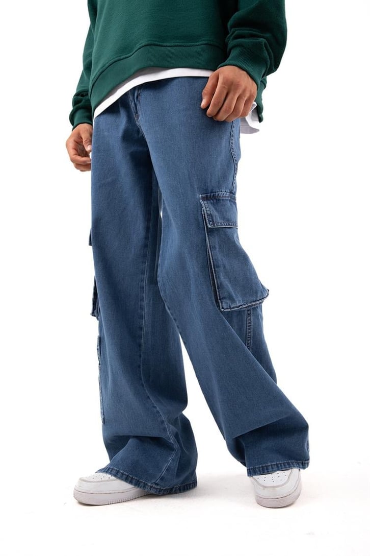 Kargo Cep Detaylı Mavi Baggy Jean