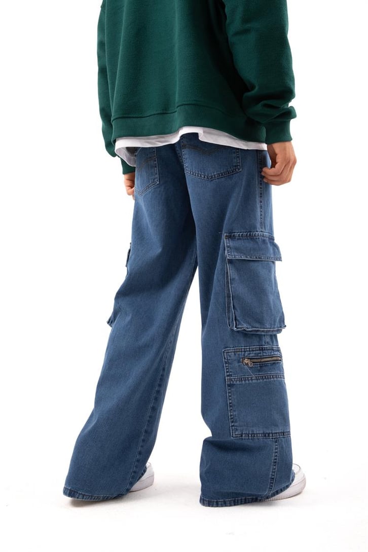 Kargo Cep Detaylı Mavi Baggy Jean