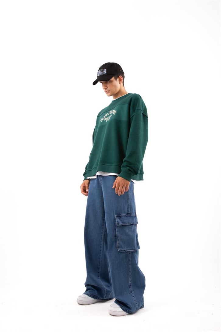 Kargo Cep Detaylı Mavi Baggy Jean