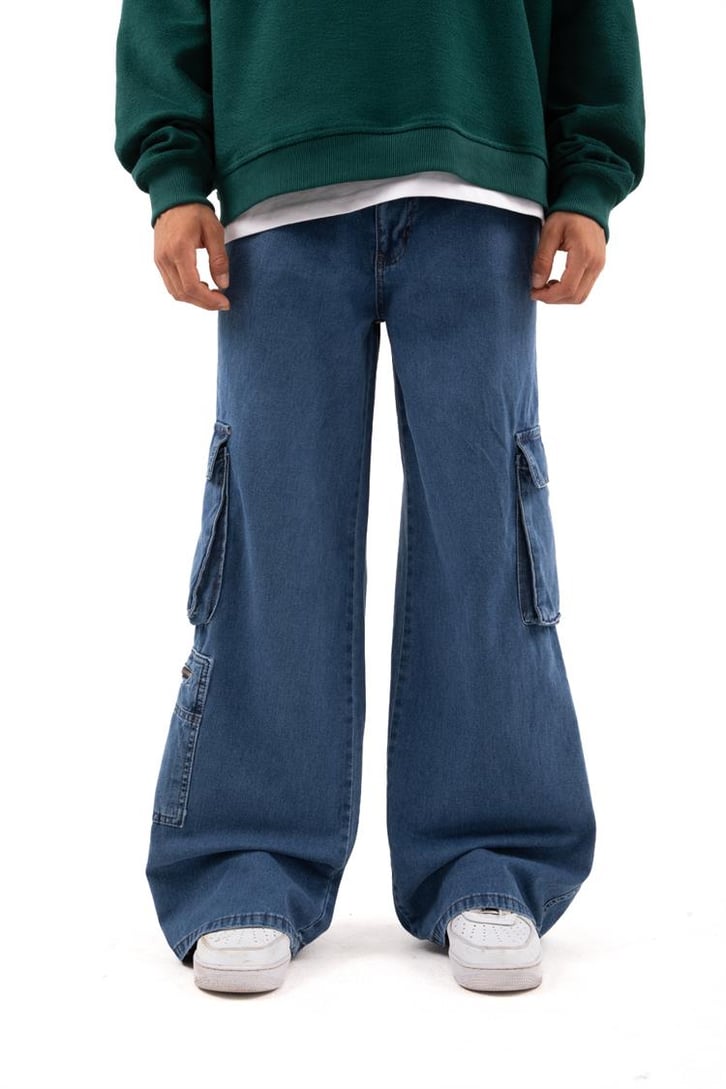 Kargo Cep Detaylı Mavi Baggy Jean