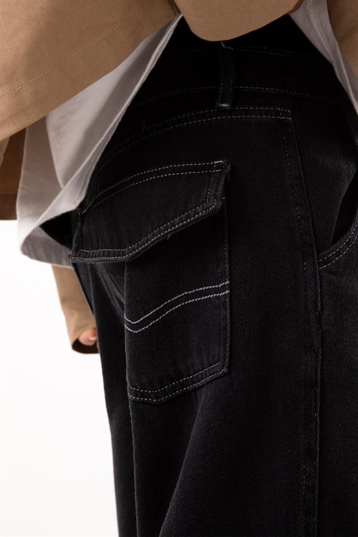 Kargo Cep Detaylı Mavi Baggy Jean