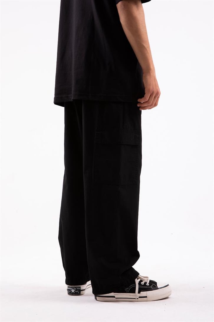 Kargo Cep Paça Lastikli Siyah Baggy Pantolon