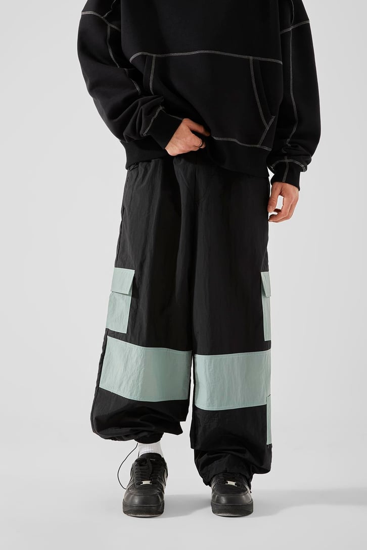 Kargo Cep Siyah Paraşüt Pantolon