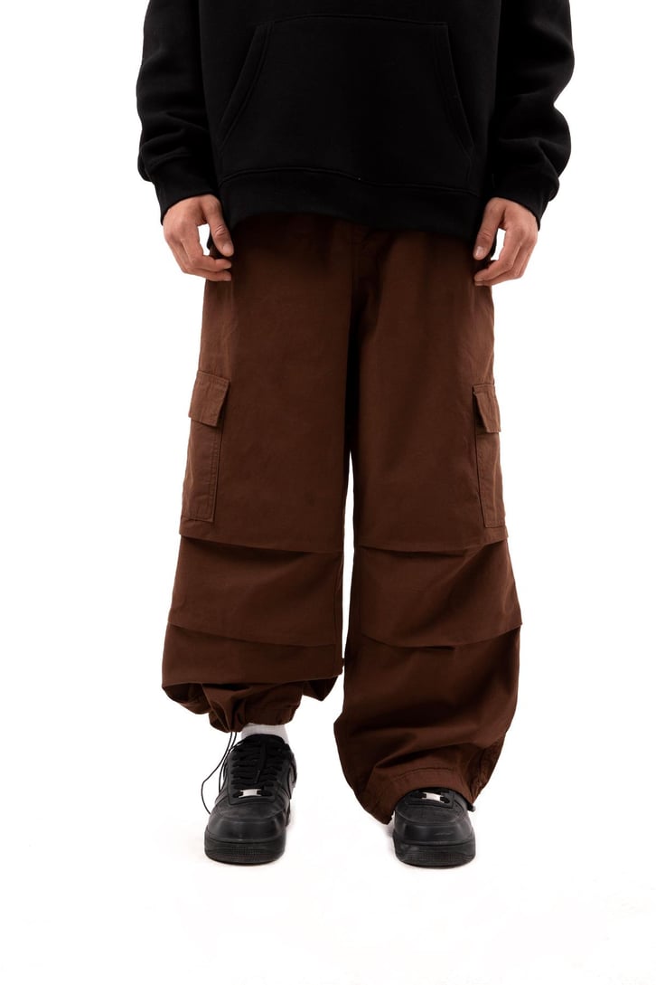Kargo Cep Stoperli Kahverengi Baggy Jean