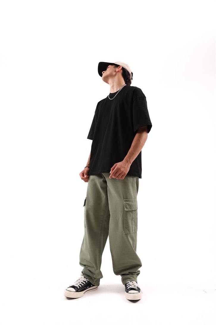 Kargo Cep Yeşil Baggy Jean