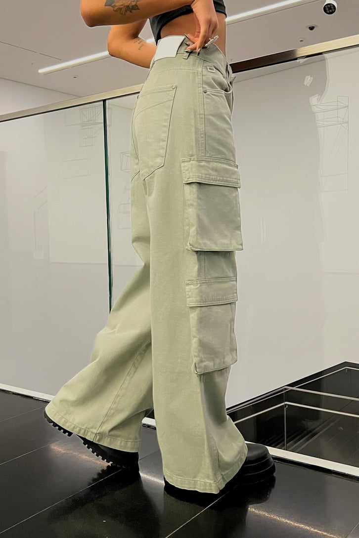 Kargo Cepli Açık Yeşil Baggy Jean