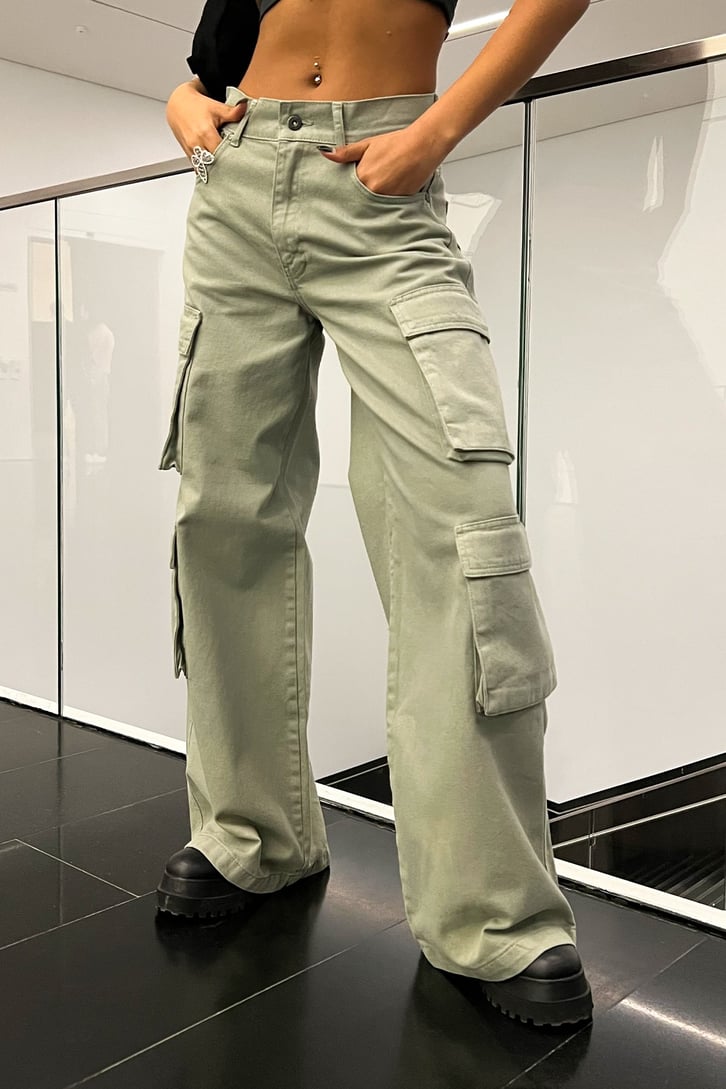 Kargo Cepli Açık Yeşil Baggy Jean