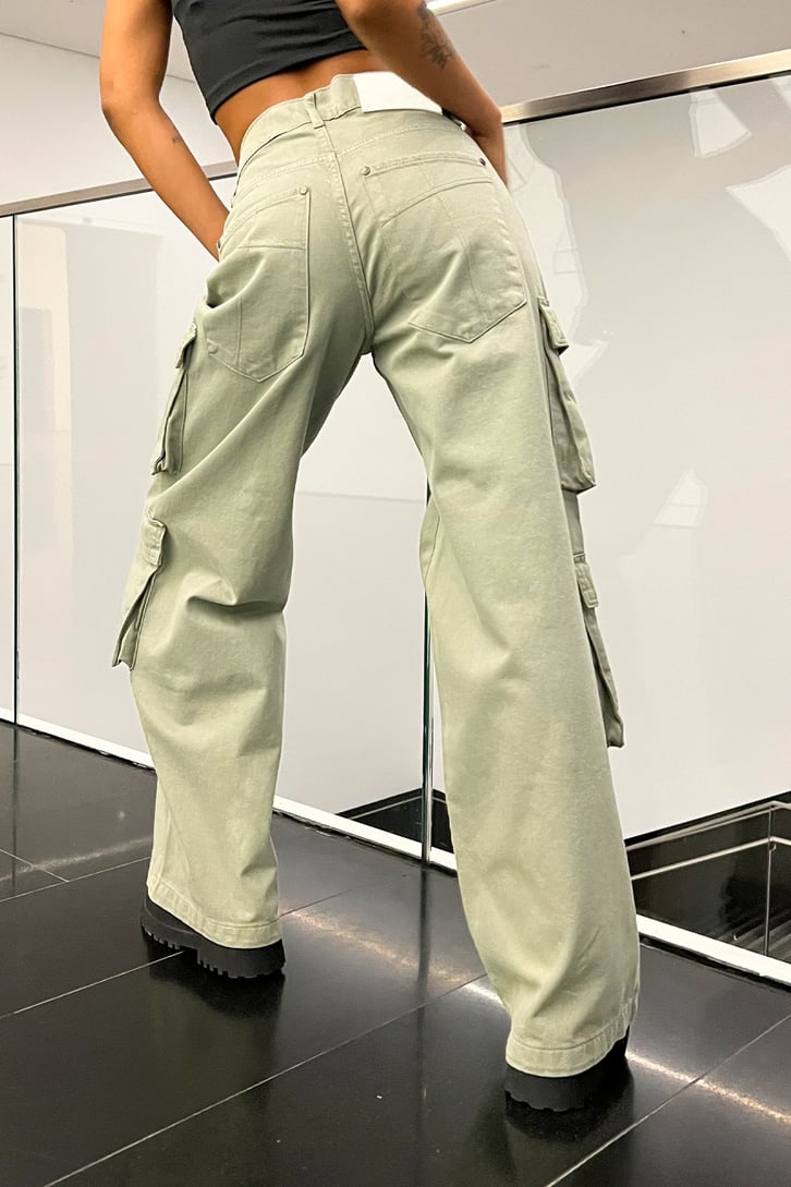 Kargo Cepli Açık Yeşil Baggy Jean