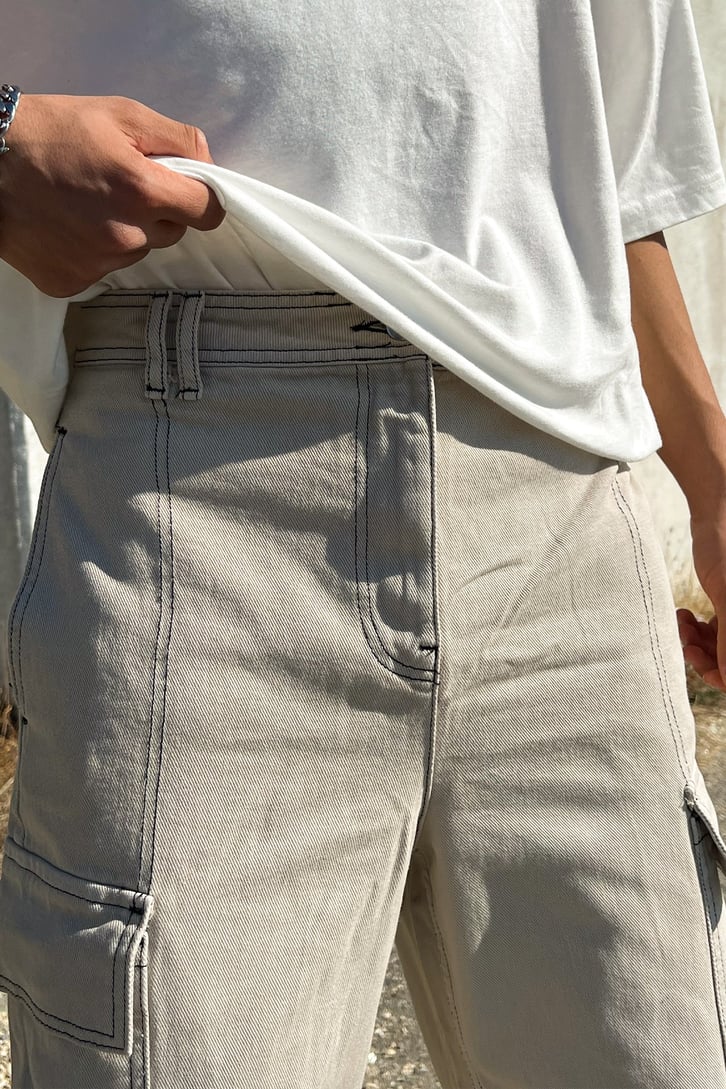 Kargo Cepli Bej Baggy Jean