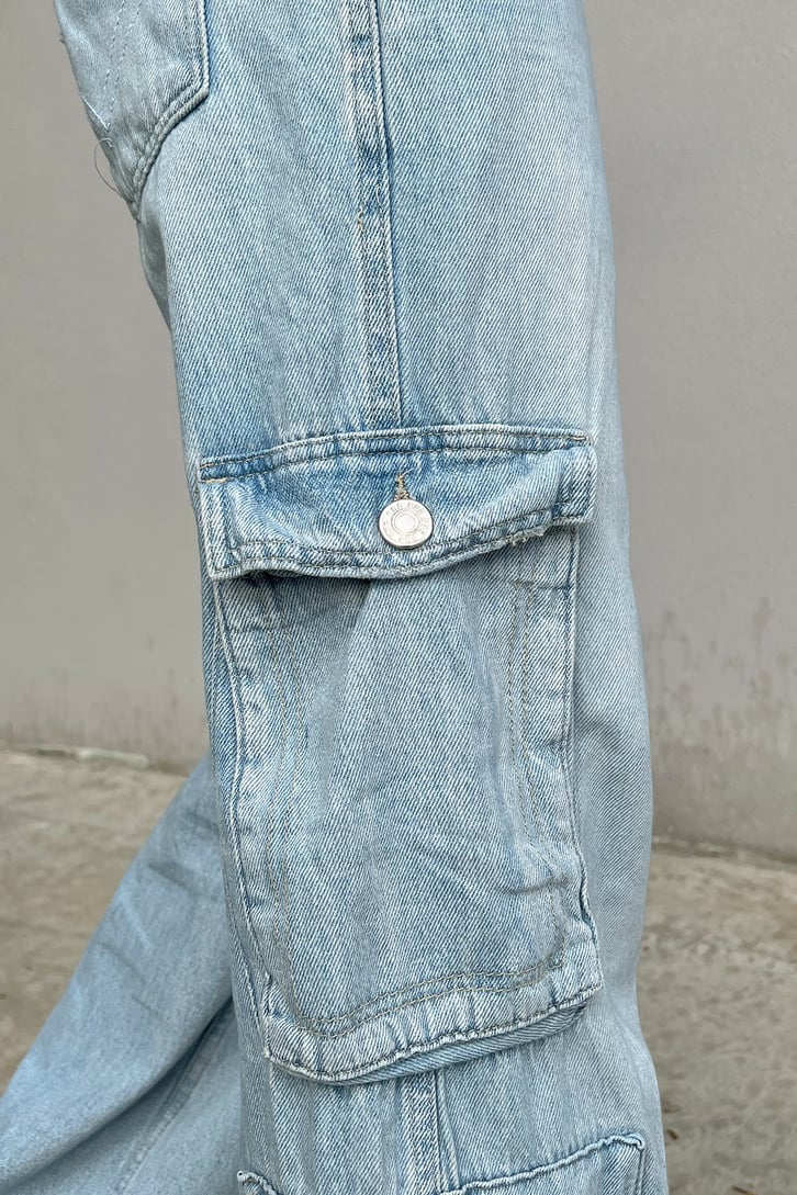 Kargo Cepli Buz Mavi Baggy Jean