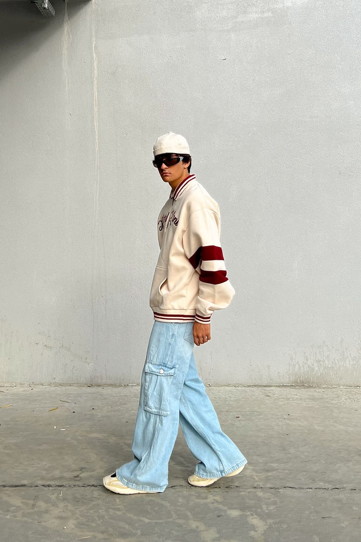 Kargo Cepli Buz Mavi Baggy Jean