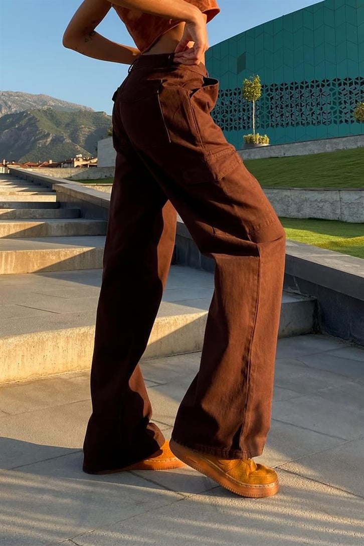 Kargo Cepli Kahverengi Baggy Pantolon
