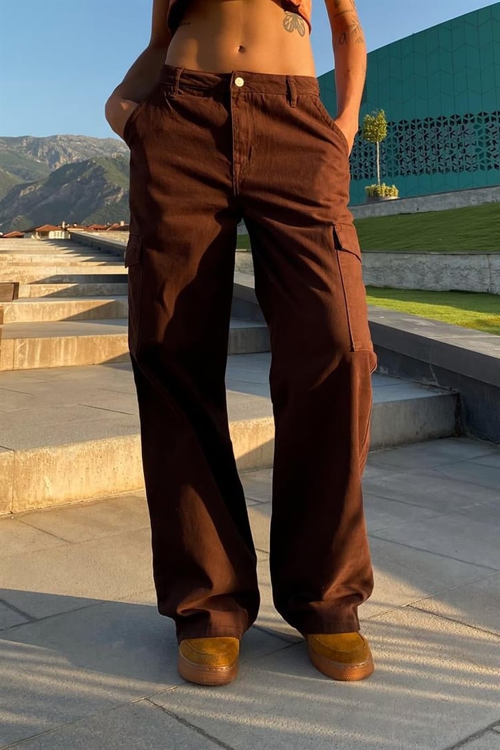 Kargo Cepli Kahverengi Baggy Pantolon