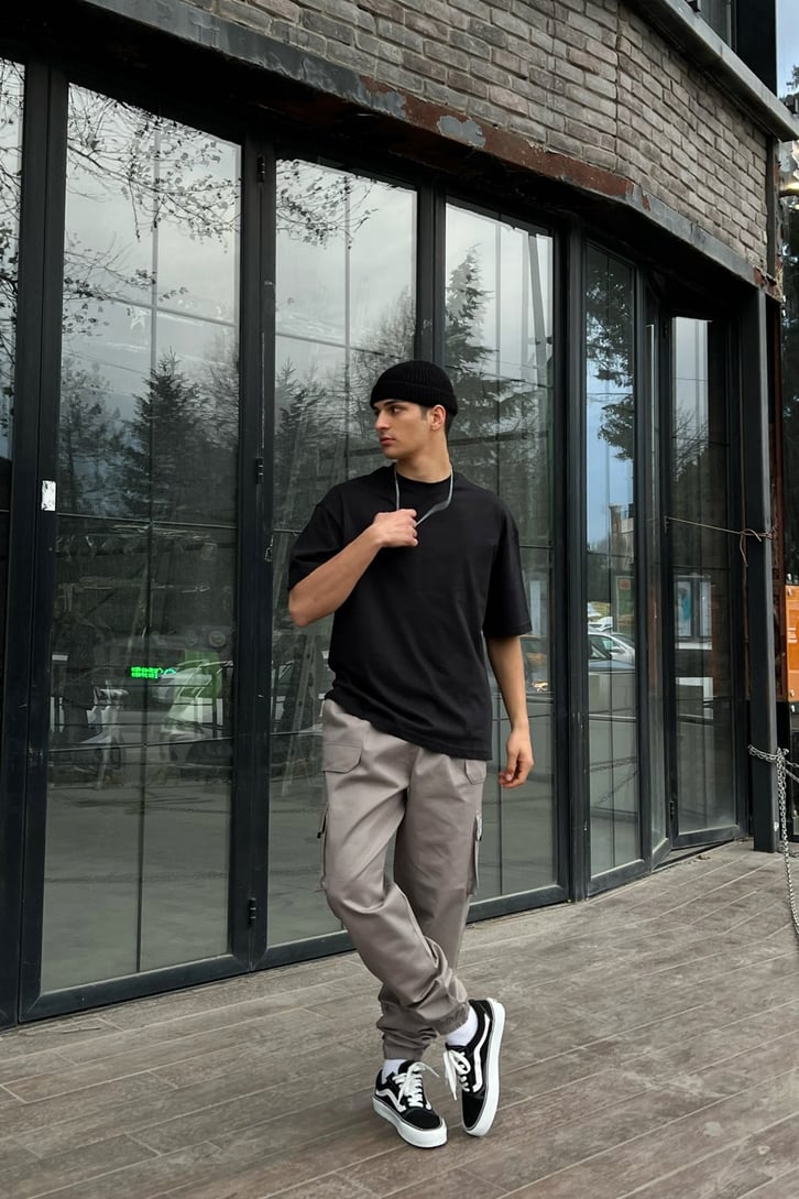 Kargo Cepli Kemer Detay Gri Jogger Pantolon
