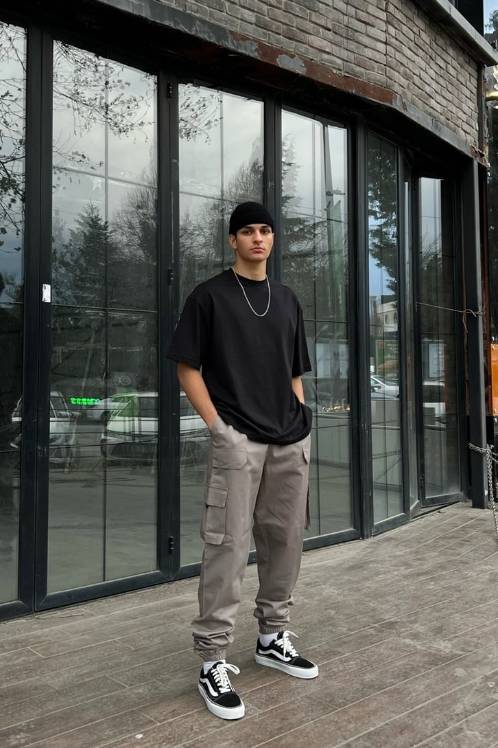 Kargo Cepli Kemer Detay Gri Jogger Pantolon