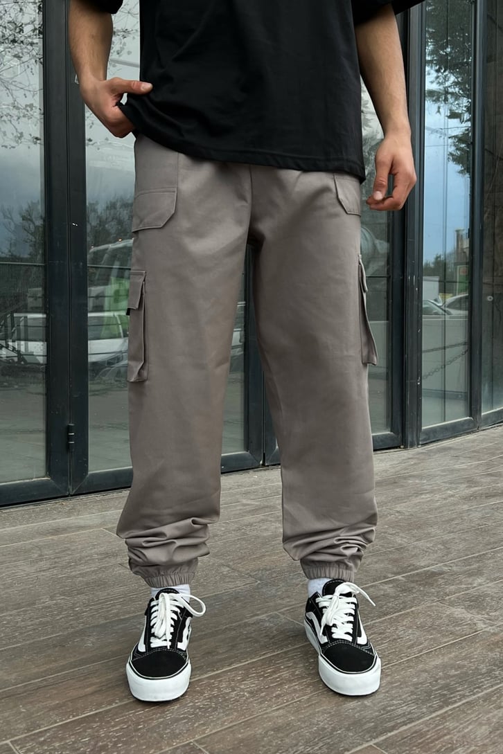 Kargo Cepli Kemer Detay Gri Jogger Pantolon
