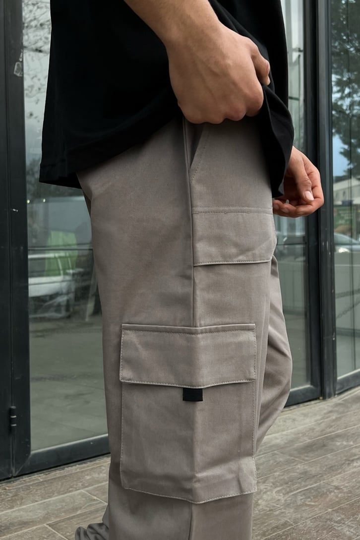 Kargo Cepli Kemer Detay Gri Jogger Pantolon