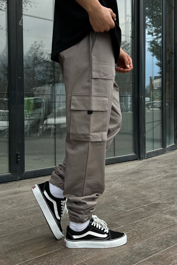 Kargo Cepli Kemer Detay Gri Jogger Pantolon