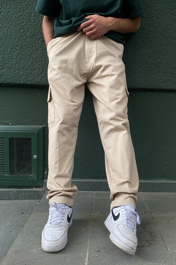 Kargo Cepli Krem Jogger Pantolon
