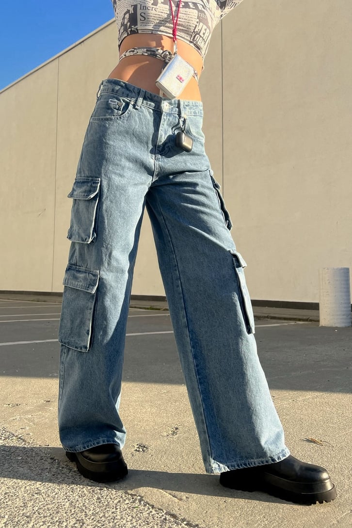 Kargo Cepli Mavi Baggy Jean