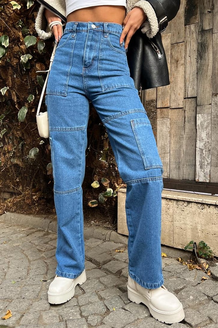 Kargo Cepli Mavi Baggy Jean