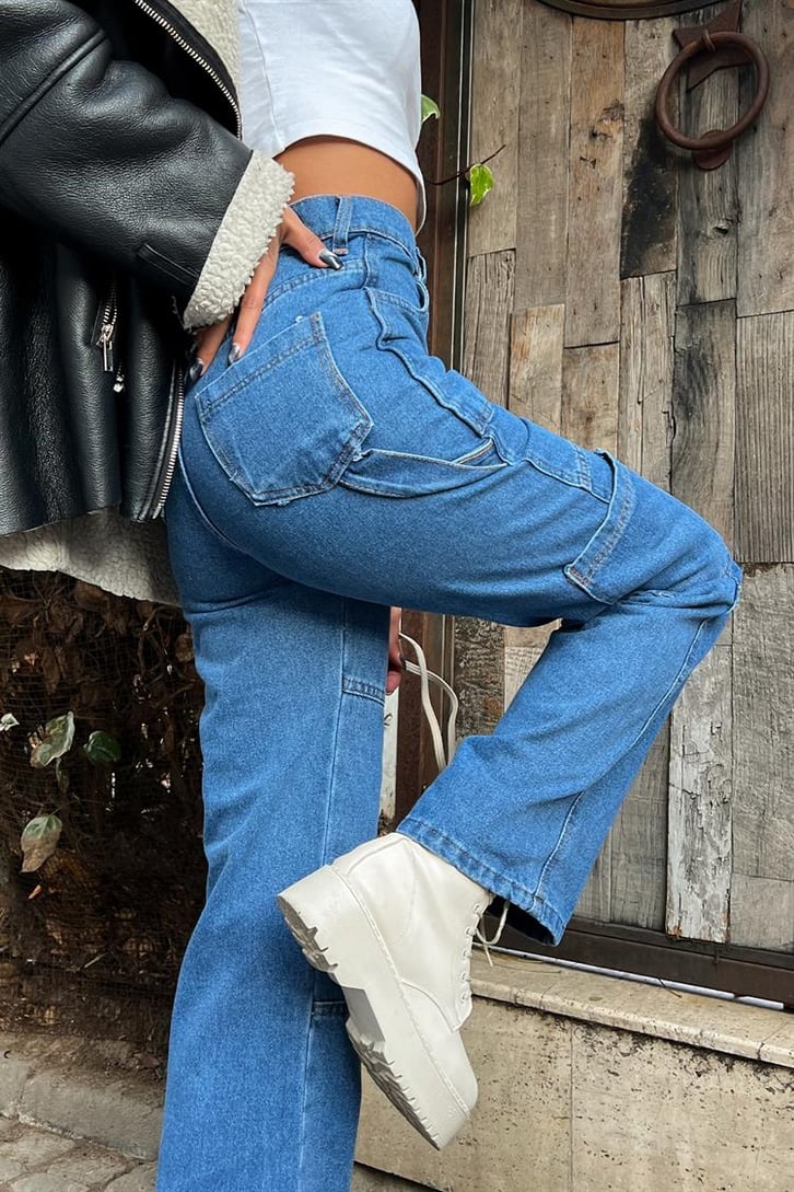 Kargo Cepli Mavi Baggy Jean