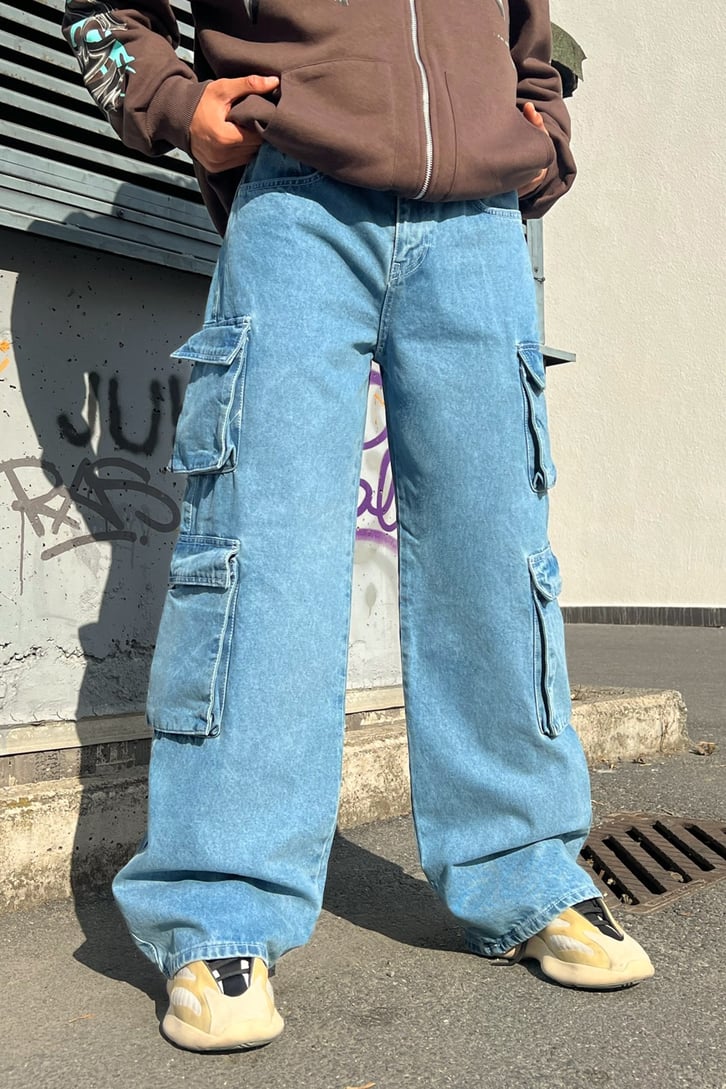 Kargo Cepli Mavi Baggy Jean