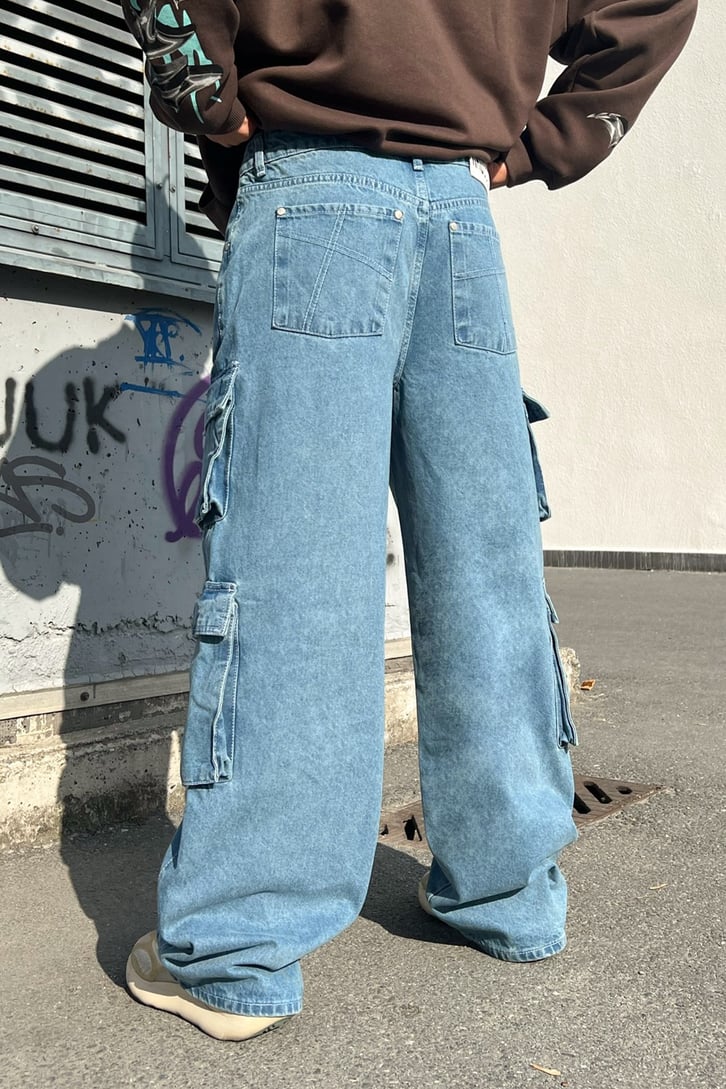 Kargo Cepli Mavi Baggy Jean