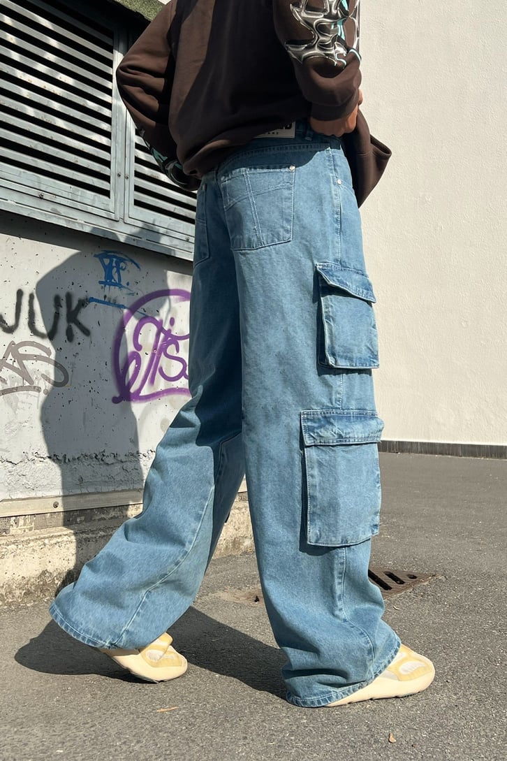 Kargo Cepli Mavi Baggy Jean