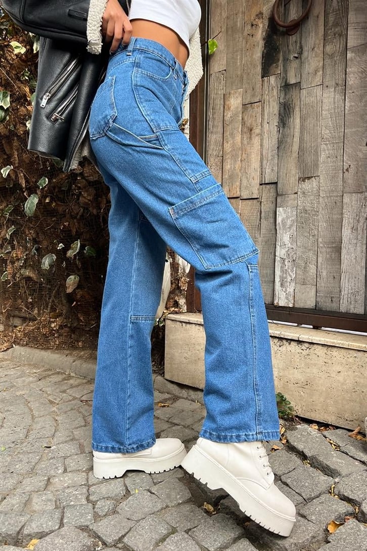 Kargo Cepli Mavi Baggy Jean
