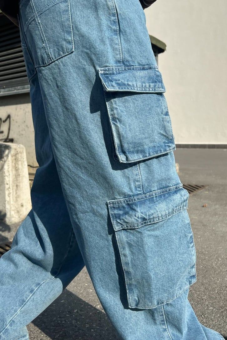 Kargo Cepli Mavi Baggy Jean