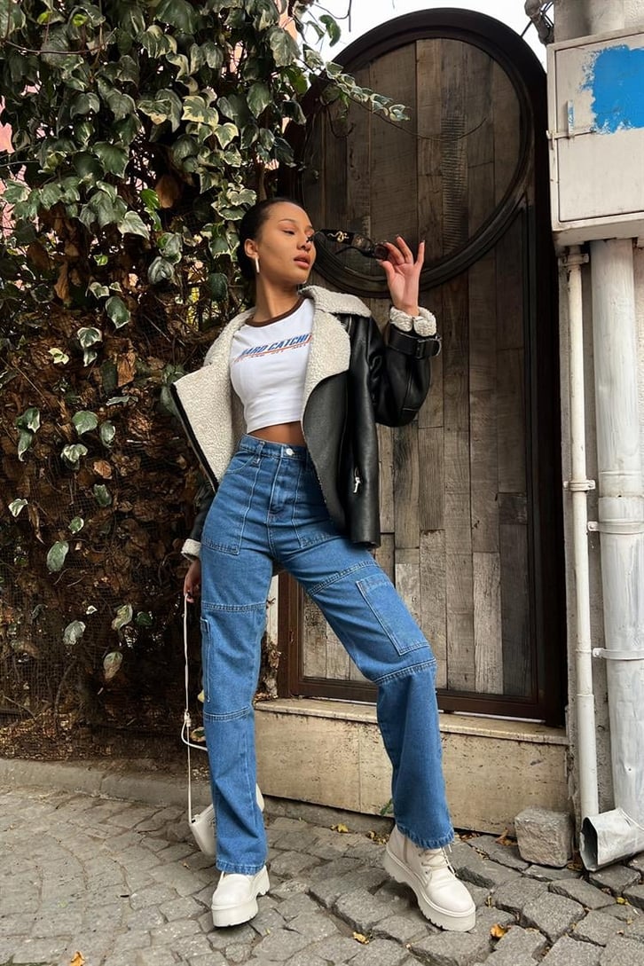 Kargo Cepli Mavi Baggy Jean