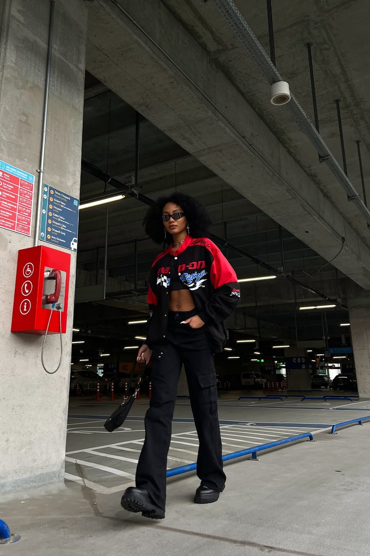 Kargo Cepli Siyah Baggy Jean