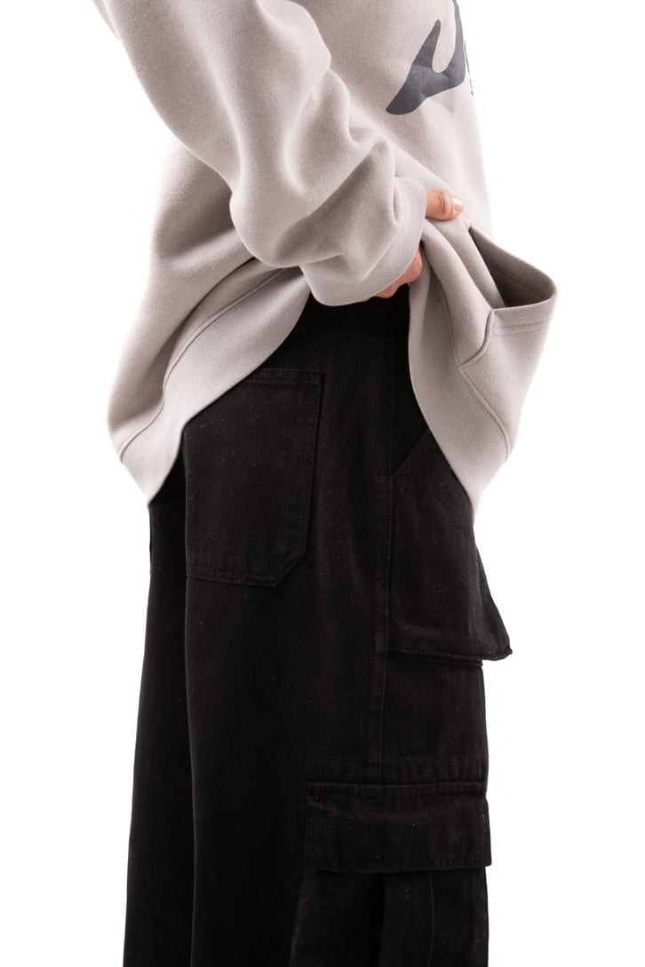 Kargo Cepli Siyah Baggy Jean