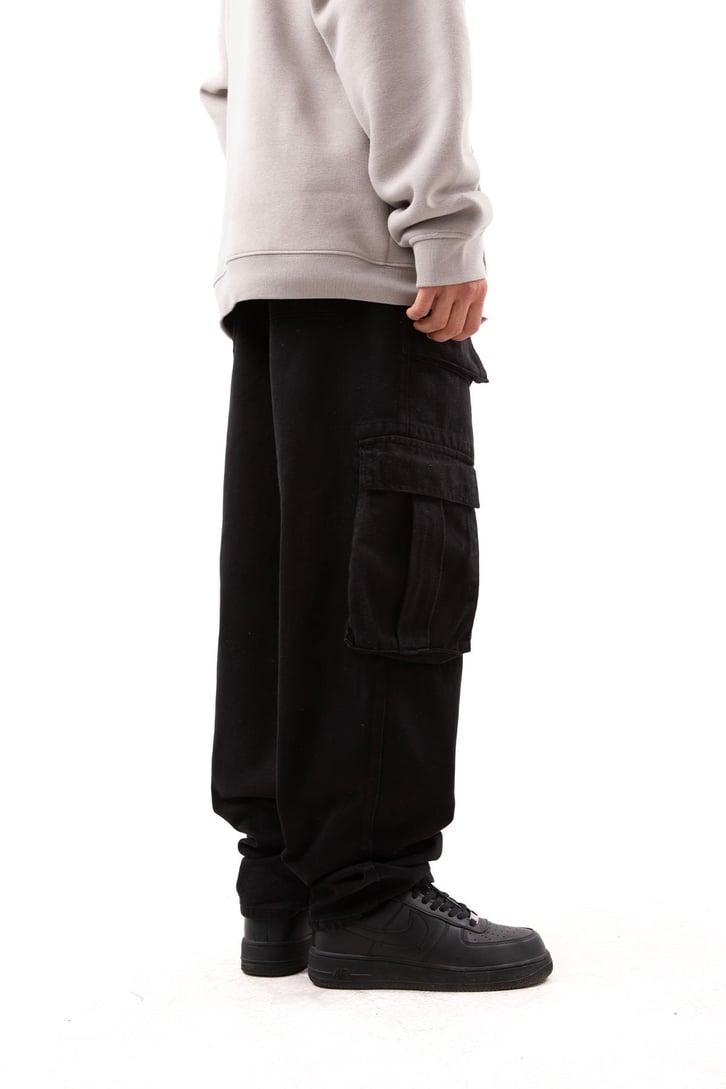 Kargo Cepli Siyah Baggy Jean