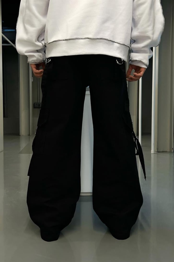 Kargo Cepli Siyah Baggy Jean